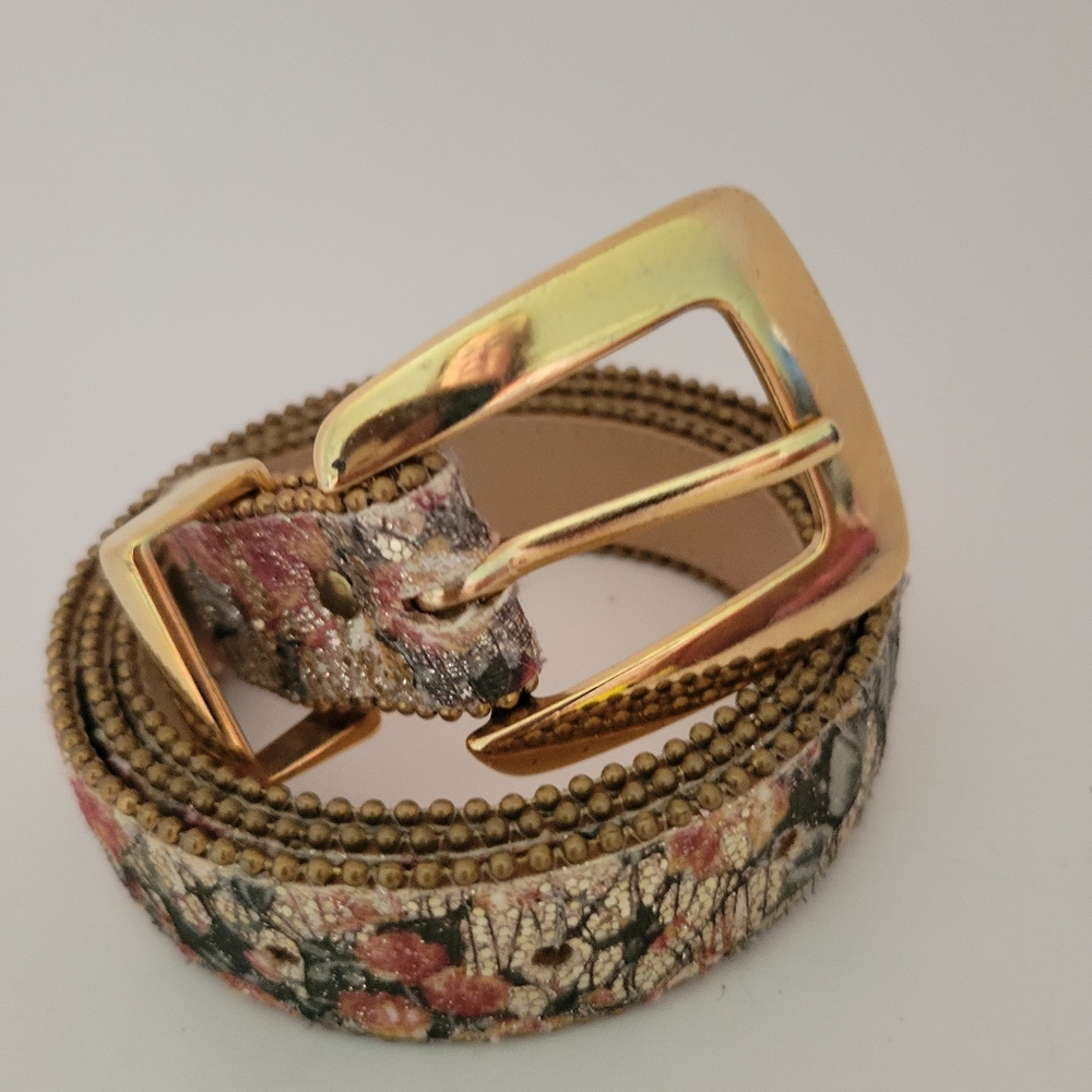 Vintage Motion East Multicolor Metallic Flower Painted Casual Belt Women M/L